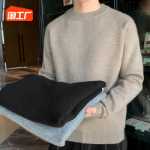 점퍼 남성 가을 겨울 패딩 단색 느슨한 둥근 목 한국어 버전의 니트 스웨터 간단한 따뜻한 풀오버 바닥 점퍼 라인 의류의 그림