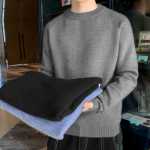 점퍼 남성 가을 겨울 패딩 단색 느슨한 둥근 목 한국어 버전의 니트 스웨터 간단한 따뜻한 풀오버 바닥 점퍼 라인 의류의 그림