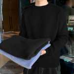 점퍼 남성 가을 겨울 패딩 단색 느슨한 둥근 목 한국어 버전의 니트 스웨터 간단한 따뜻한 풀오버 바닥 점퍼 라인 의류의 그림