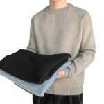 점퍼 남성 가을 겨울 패딩 단색 느슨한 둥근 목 한국어 버전의 니트 스웨터 간단한 따뜻한 풀오버 바닥 점퍼 라인 의류의 그림