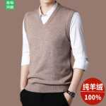 100 % 순수 캐시미어 남성용 두꺼운 조끼 가을과 겨울 모델 오르도스 시티 민소매 조끼 니트 브이넥 울 스웨터의 그림