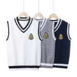 가을과 겨울 소년 양모 조끼 트렌드의 십대 양모 어깨 대학 스타일 니트 조끼 학생 민소매 점퍼의 그림