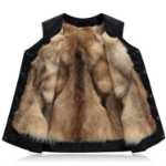 가을과 겨울 다운 조끼 중년 조끼 남성 두꺼운 야외 가죽 모피 한 양모 말 재킷 남성 코튼 숄더의 그림