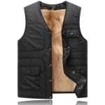 가을과 겨울 다운 조끼 중년 조끼 남성 두꺼운 야외 가죽 모피 한 양모 말 재킷 남성 코튼 숄더의 그림