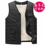 가을과 겨울 다운 조끼 중년 조끼 남성 두꺼운 야외 가죽 모피 한 양모 말 재킷 남성 코튼 숄더의 그림