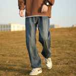 스트레이트 청바지 남성 가을 복고풍 워싱 오래된 얇은 긴 바지 아메리칸 조수 느슨한 아이스 실크 캐주얼 바지의 그림