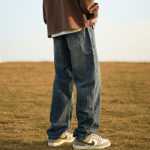 스트레이트 청바지 남성 가을 복고풍 워싱 오래된 얇은 긴 바지 아메리칸 조수 느슨한 아이스 실크 캐주얼 바지의 그림