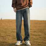 스트레이트 청바지 남성 가을 복고풍 워싱 오래된 얇은 긴 바지 아메리칸 조수 느슨한 아이스 실크 캐주얼 바지의 그림