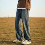 스트레이트 청바지 남성 가을 복고풍 워싱 오래된 얇은 긴 바지 아메리칸 조수 느슨한 아이스 실크 캐주얼 바지의 그림