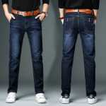 봄과 가을 섹션 청바지 남성 2023 가을 조류 느슨한 스트레이트 스트레치 캐주얼 바지 남성 여름 얇은 섹션의 그림