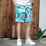 남성 캐주얼 반바지 여름 조수 프린트 비치 팬츠 포켓 지퍼 조수의 그림