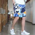 남성 캐주얼 반바지 여름 조수 프린트 비치 팬츠 포켓 지퍼 조수의 그림