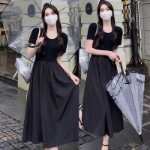 블랙 헵번 스타일 반팔 디자인 감각 기질 드레스의 그림