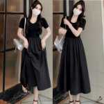 블랙 헵번 스타일 반팔 디자인 감각 기질 드레스의 그림