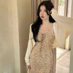 살구 스켈레톤 니트 카디건 재킷의 그림