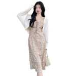 살구 스켈레톤 니트 카디건 재킷의 그림