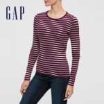갭 여성 패션 스트라이프 슬림 라운드 넥 긴 소매 티셔츠의 그림