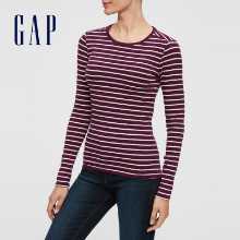 갭 여성 패션 스트라이프 슬림 라운드 넥 긴 소매 티셔츠의 그림