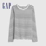 갭 여성 패션 스트라이프 슬림 라운드 넥 긴 소매 티셔츠의 그림