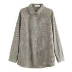 레트로 코튼과 린넨 스트라이프 긴팔 셔츠의 그림