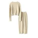 캐시미어 가디건 여성 퓨어 캐시미어 스웨터 롱 랩 스커트 세트의 그림