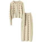 캐시미어 가디건 여성 퓨어 캐시미어 스웨터 롱 랩 스커트 세트의 그림