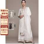 인도 드레스  에스닉 펀자브 3 피스 코튼 프린트 화이트 신상의 그림