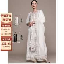 인도 드레스  에스닉 펀자브 3 피스 코튼 프린트 화이트 신상의 그림