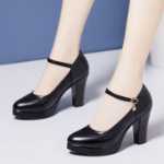 청삼 모델 티 스테이지 런웨이 슈즈 하이힐 두꺼운 바닥 방수 플랫폼 두꺼운 싱글 슈즈 대형 사이즈 진짜 부드러운 가죽 작업 여성용 신발의 그림