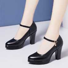청삼 모델 티 스테이지 런웨이 슈즈 하이힐 두꺼운 바닥 방수 플랫폼 두꺼운 싱글 슈즈 대형 사이즈 진짜 부드러운 가죽 작업 여성용 신발의 그림