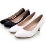 싱글 슈즈 여성 가죽 신발 블랙 하이힐 여성 커리어 미디엄 청키 힐 인터뷰 정장 작업화 여성 빅 야드 스몰 화이트 슈즈의 그림