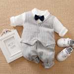 남자 아기 옷 정장 봄 여름 신생아 등반 옷의 그림