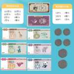 인민폐 지폐 티켓 샘플 초등학생 1 학년 어린이 돈에 대해 배우는 학습 보조 도구 위안 각도 센터 교구 장난감의 그림