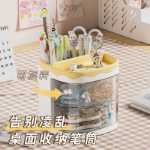 회전식 소형 펜 용기 심플한 스타일의 초등학교 데스크탑 펜 배럴 보관함 어린이 소녀 소년 사무실 소녀 다기능 사무용품 창의적인 개성 펜 용기 장식품을위한 올인원 펜 상자의 그림