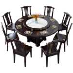 새로운 중국식 원목 원형 식탁과 의자 조합 가정용 10 인 식탁 턴테이블 호텔 모던 록 플레이트 큰 원형 테이블의 그림