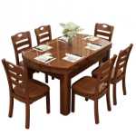 모든 단단한 나무 식탁과 의자 조합 개폐식 접이식 원형 테이블 현대 미니멀리스트 소형 가정용 원형 식탁의 그림