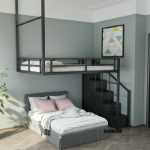 DIY 가구 맞춤형 철제 공간 절약형 로프트 스타일 침대 작은 플랫 듀플렉스 1 층 제기 침대 단일 상층의 그림