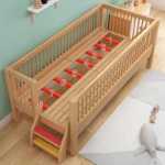 너도밤 나무 어린이 침대 침대 아기 침대 소년 소녀 공주 침대 제기 가드 레일 퀸 침대 패치 워크 침대 와이드 침대 사이드 침대의 그림