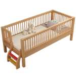 너도밤 나무 어린이 침대 침대 아기 침대 소년 소녀 공주 침대 제기 가드 레일 퀸 침대 패치 워크 침대 와이드 침대 사이드 침대의 그림