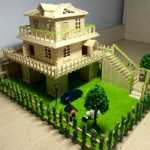 이쑤시개 아이스크림 스틱 DIY 작은 집 나무 막대기 작은 나무 막대기 어린이 수제 샌드 박스 조립 모델 조립 재료의 그림