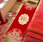 결혼식 축제 결혼식 침실 침대 옆 카펫 플로팅 창 쿠션 장식 가구 빨간색 행복한 결혼식 홈 발 쿠션의 그림