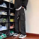 야외 하이킹 스포츠 작업 바지 남성 가을 아메리칸 하이 스트리트 조수 느슨한 캐주얼 바지 큰 사이즈 스트레이트 바지의 그림