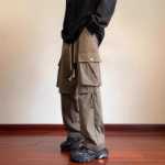 야외 하이킹 스포츠 작업 바지 남성 가을 아메리칸 하이 스트리트 조수 느슨한 캐주얼 바지 큰 사이즈 스트레이트 바지의 그림