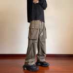 야외 하이킹 스포츠 작업 바지 남성 가을 아메리칸 하이 스트리트 조수 느슨한 캐주얼 바지 큰 사이즈 스트레이트 바지의 그림