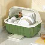 수저 용 뚜껑이있는 주방 접시 정리기 그릇 상자 그릇 선반 캐비닛 가정용 배수 젓가락 보관함의 그림