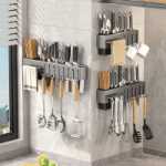 스테인레스 스틸 주방 나이프 랙 벽걸이 형 다기능 나이프 랙 주걱 숟가락 젓가락 펀칭 구멍이없는 올인원 보관 랙의 그림