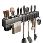 스테인레스 스틸 주방 나이프 랙 벽걸이 형 다기능 나이프 랙 주걱 숟가락 젓가락 펀칭 구멍이없는 올인원 보관 랙의 그림