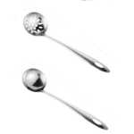 두꺼운 스테인레스 스틸 수프 국자 냄비 국자 깔때기 수프 국자 긴 손잡이 수프 껍질 가정용 레스토랑 포장 마차 주방 용품의 그림