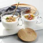 아침 식사 컵 대용량 유리 오트밀 가정용 여성 우유 컵 뚜껑 숟가락 그릇 손잡이가있는 물 컵 커피 컵의 그림