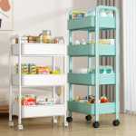 트롤리 선반 주방 바닥 침실 다층 아기 간식 이동식 욕실 욕실 수납 보관 선반의 그림